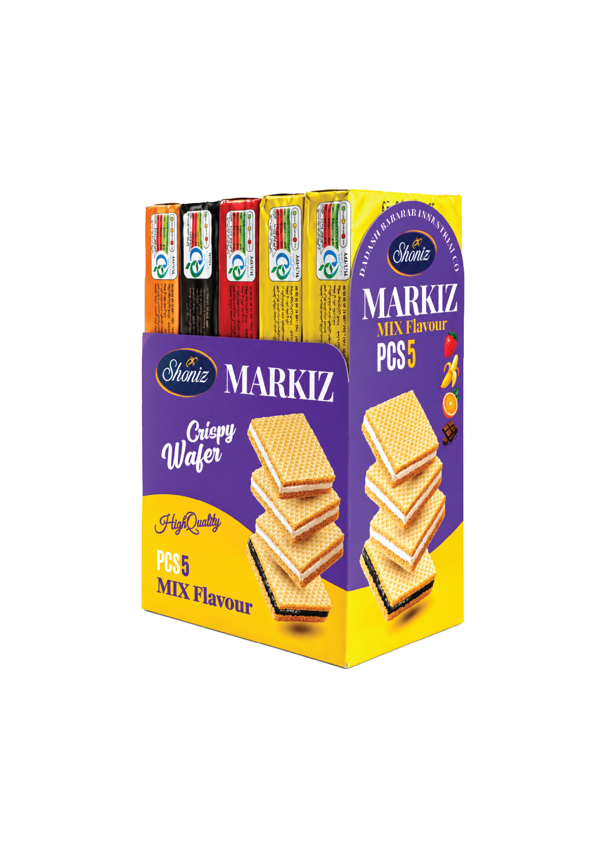 مارکیز - ویفر مانژ (کاکائویی، موز، توت فرنگی و پرتقالی) ( 45 گرم  بسته 5 عددی )