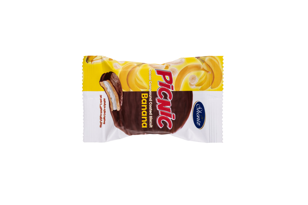 پیک نیک - بیسکویت مغزدار مارشمالوی موزی با روکش کاکائو (26 گرم کارتن 60 عددی)
